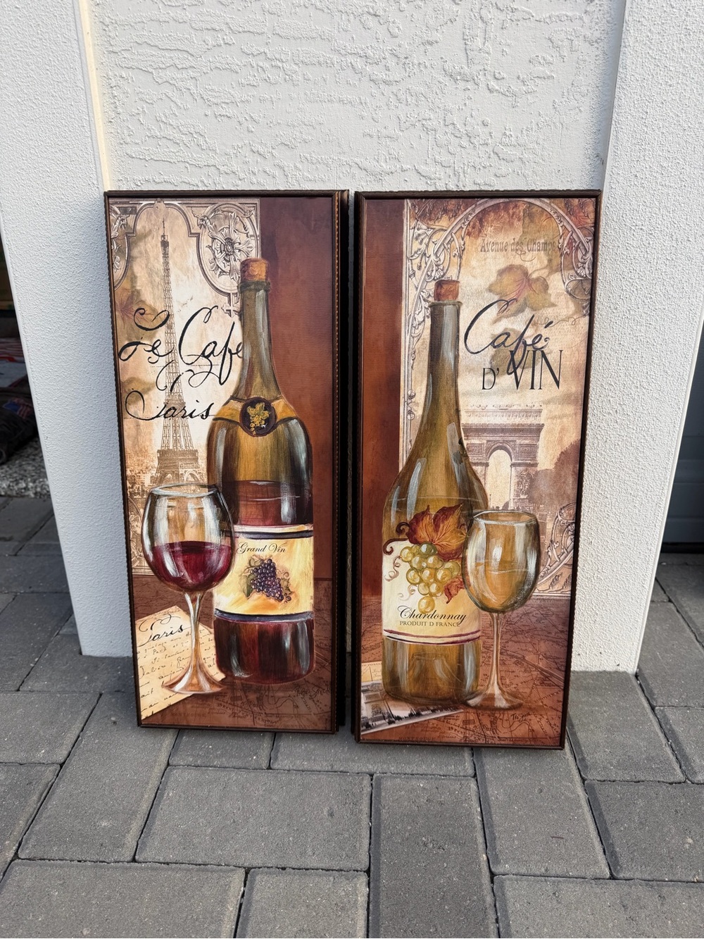Tre Sorelle Studios Le Cafe Paris Wine Bottle Wall Art Pair - Red & Gold Tones